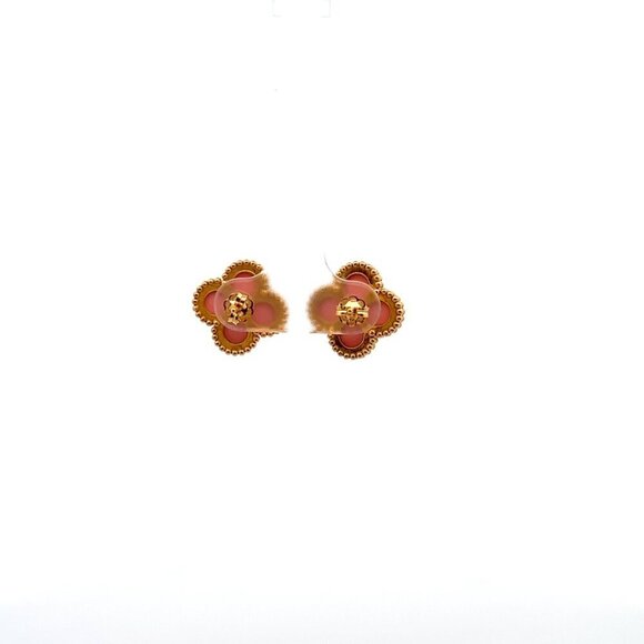 18K Gold Earrings Flower Pink Mother of Pearl - Picture 5 of 11